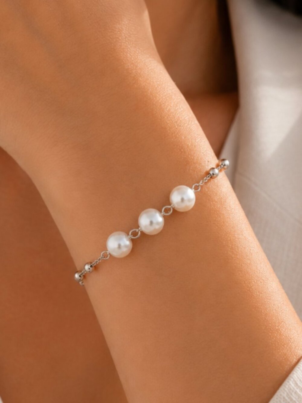 925 Sterling Silver Dainty Pearl Bracelet Bead Bracelet Stackable Bracelet